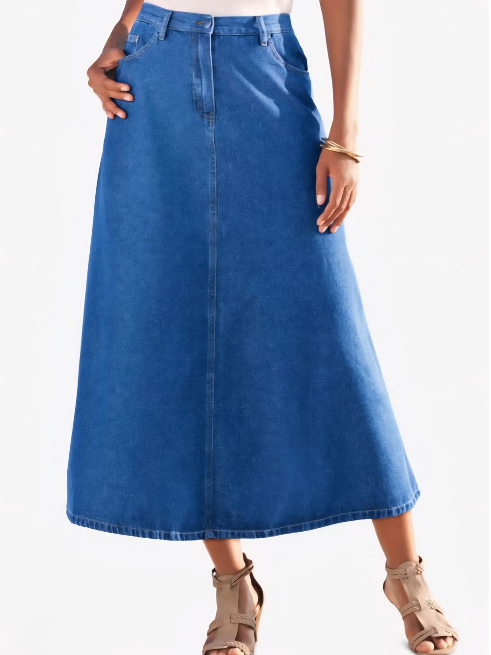 Roaman's Classic A-Line Denim Maxi Skirt - Blue - Size 42W